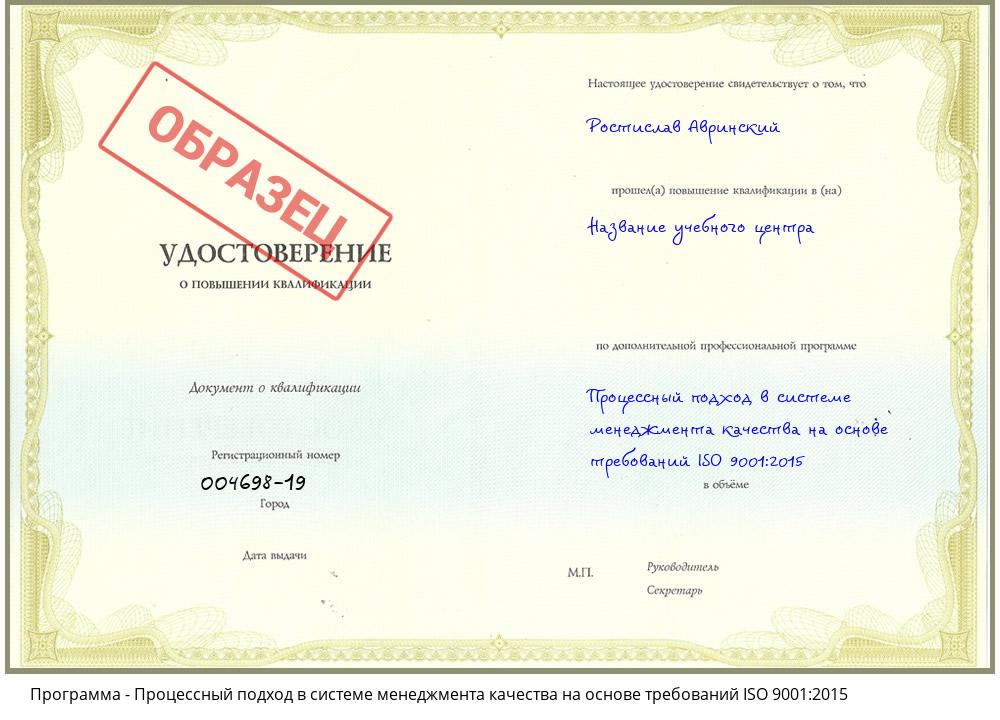 Процессный подход в системе менеджмента качества на основе требований ISO 9001:2015 Дзержинск