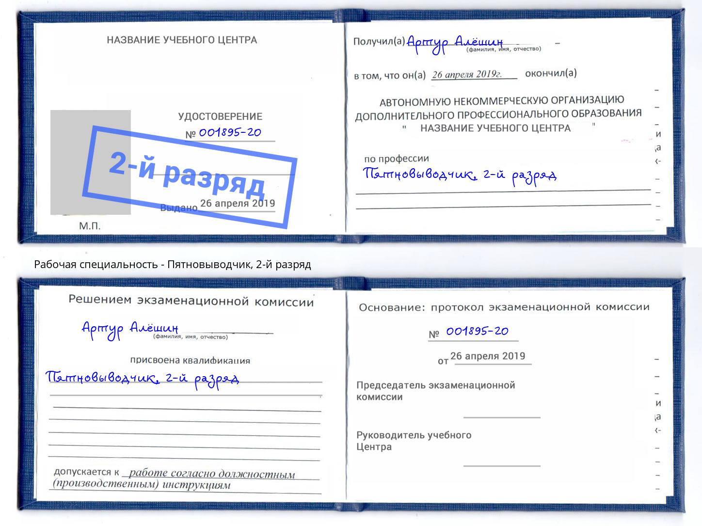 корочка 2-й разряд Пятновыводчик Дзержинск