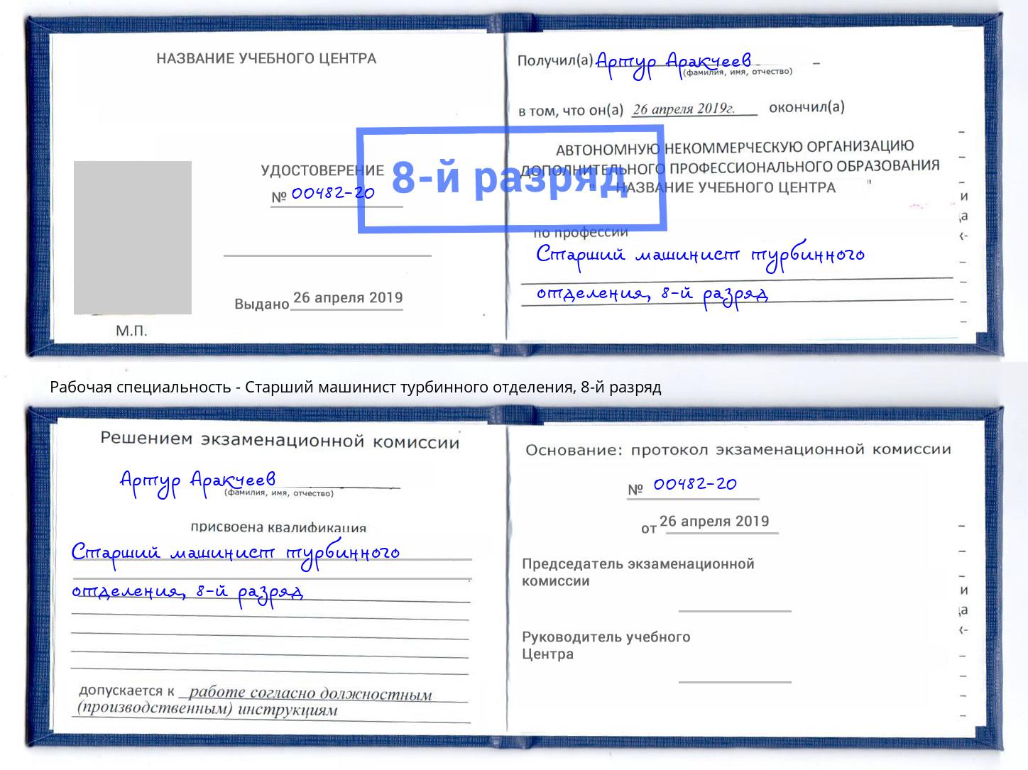 корочка 8-й разряд Старший машинист турбинного отделения Дзержинск