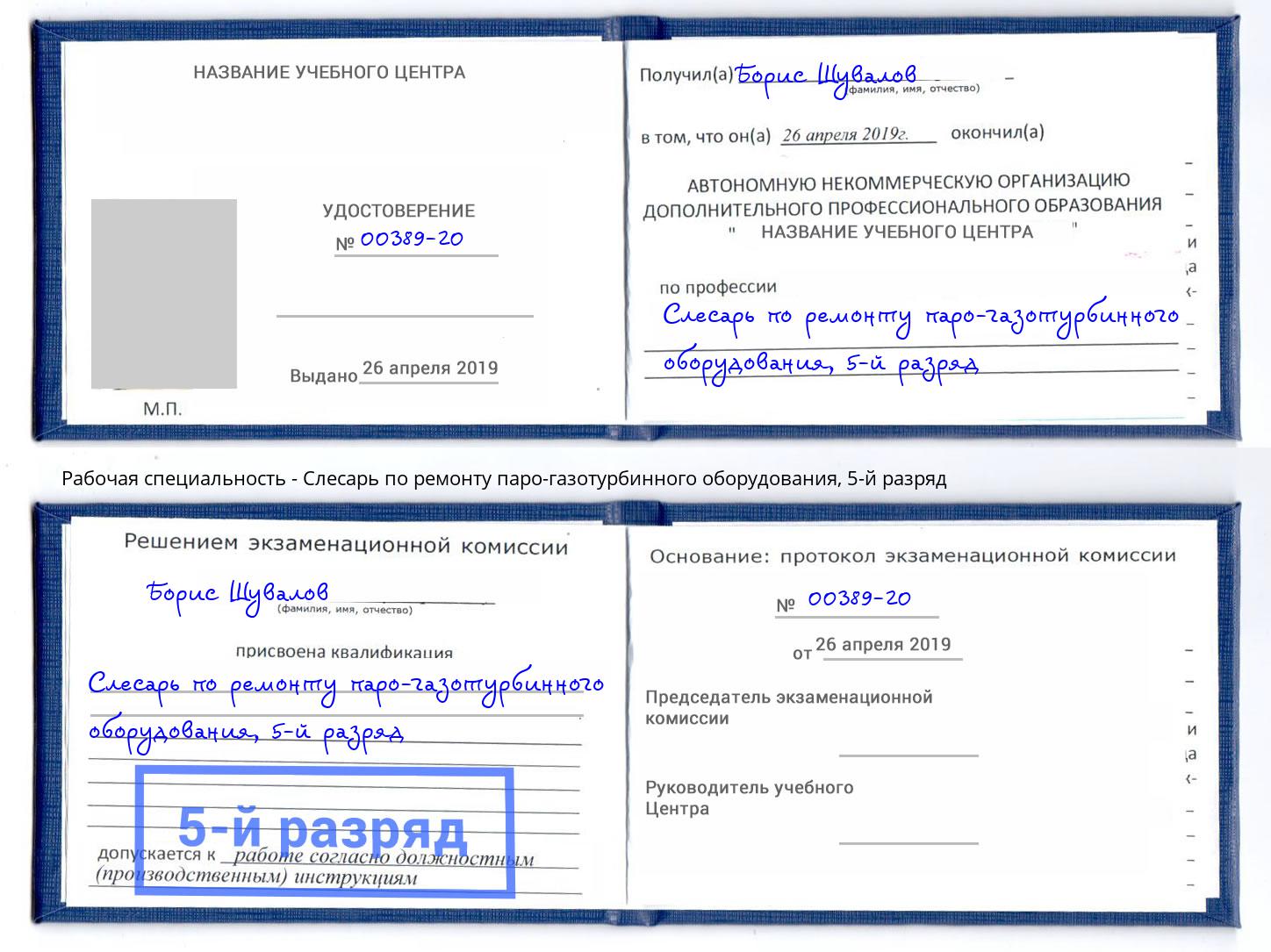 корочка 5-й разряд Слесарь по ремонту паро-газотурбинного оборудования Дзержинск