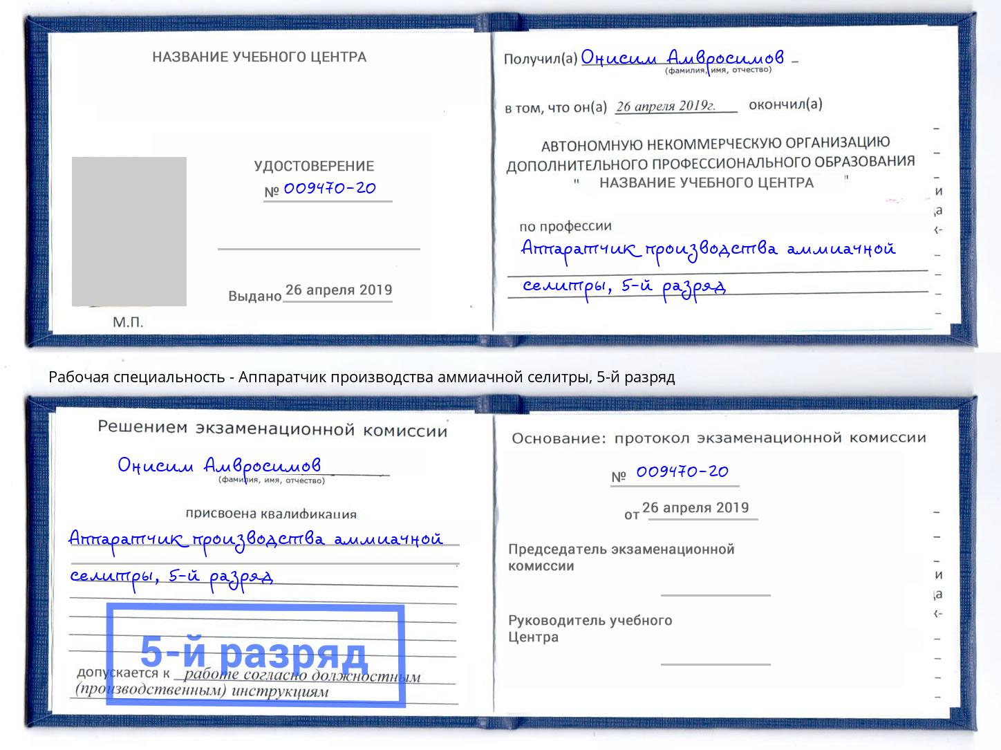 корочка 5-й разряд Аппаратчик производства аммиачной селитры Дзержинск