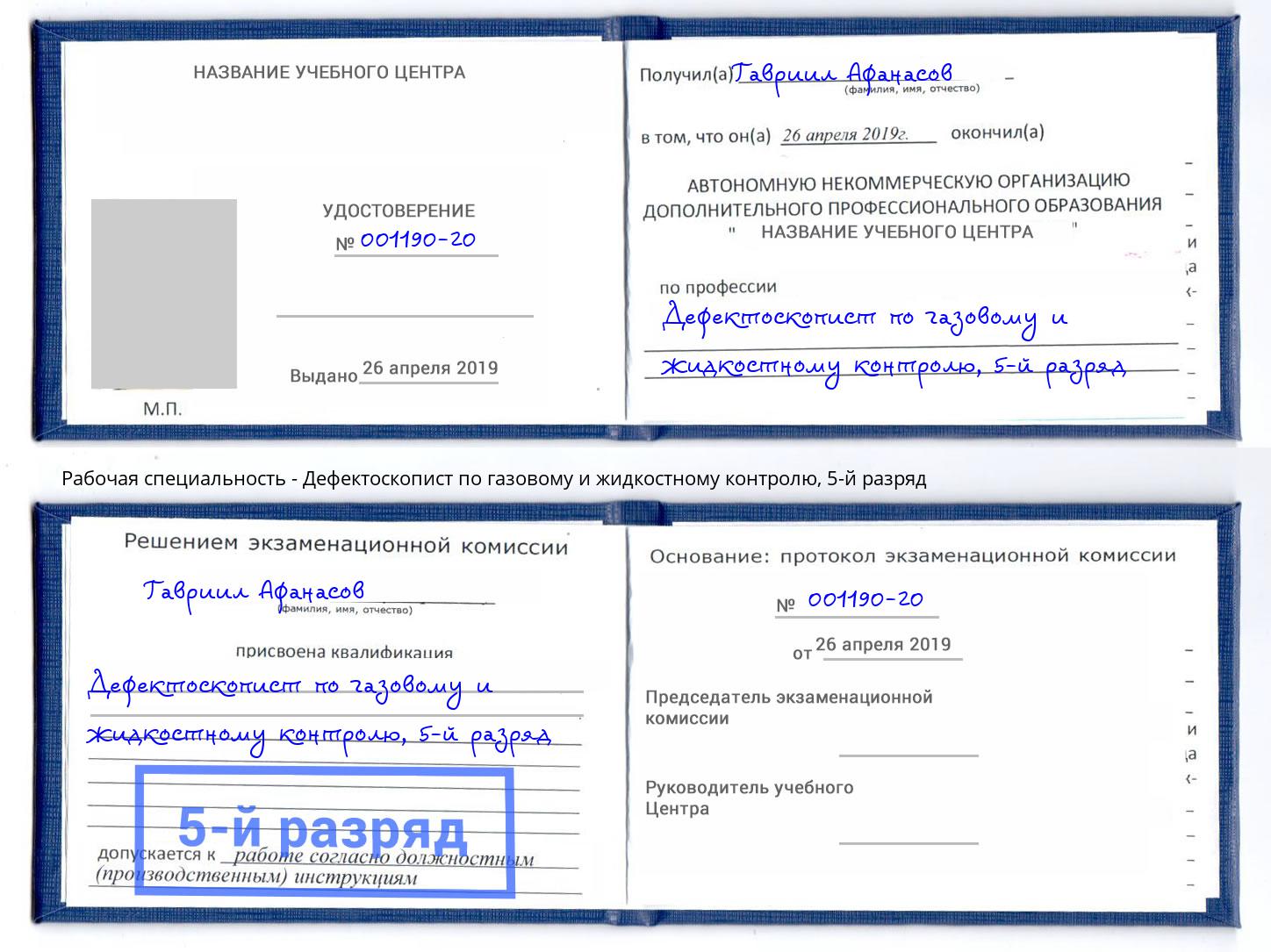 корочка 5-й разряд Дефектоскопист по газовому и жидкостному контролю Дзержинск