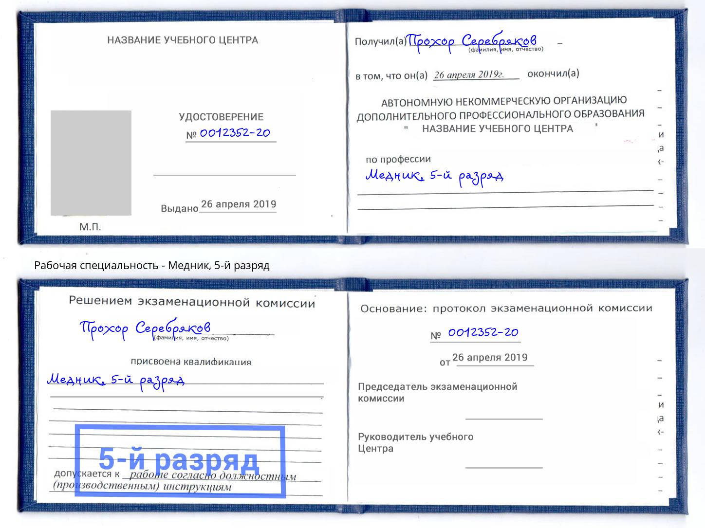 корочка 5-й разряд Медник Дзержинск