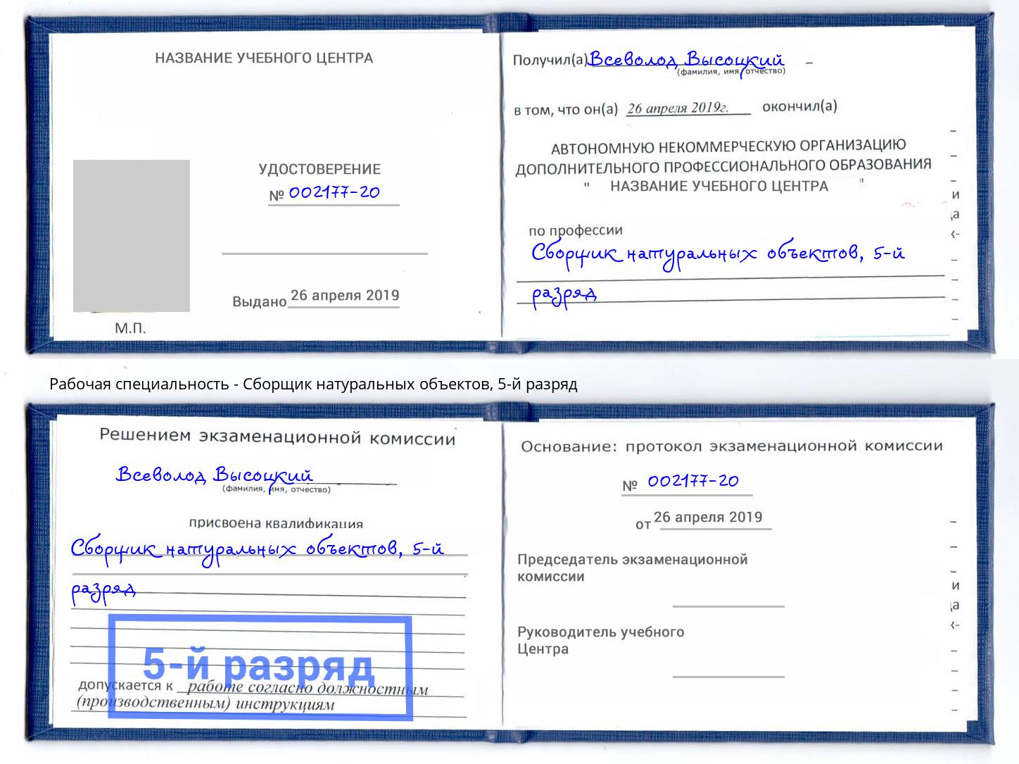 корочка 5-й разряд Сборщик натуральных объектов Дзержинск