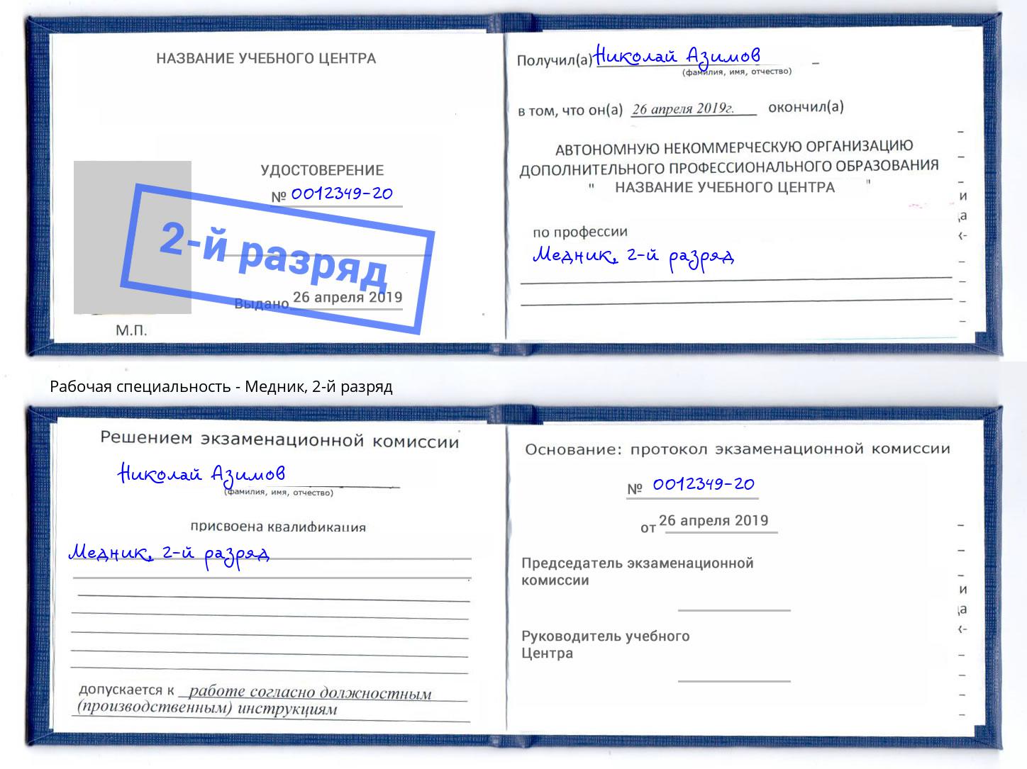 корочка 2-й разряд Медник Дзержинск
