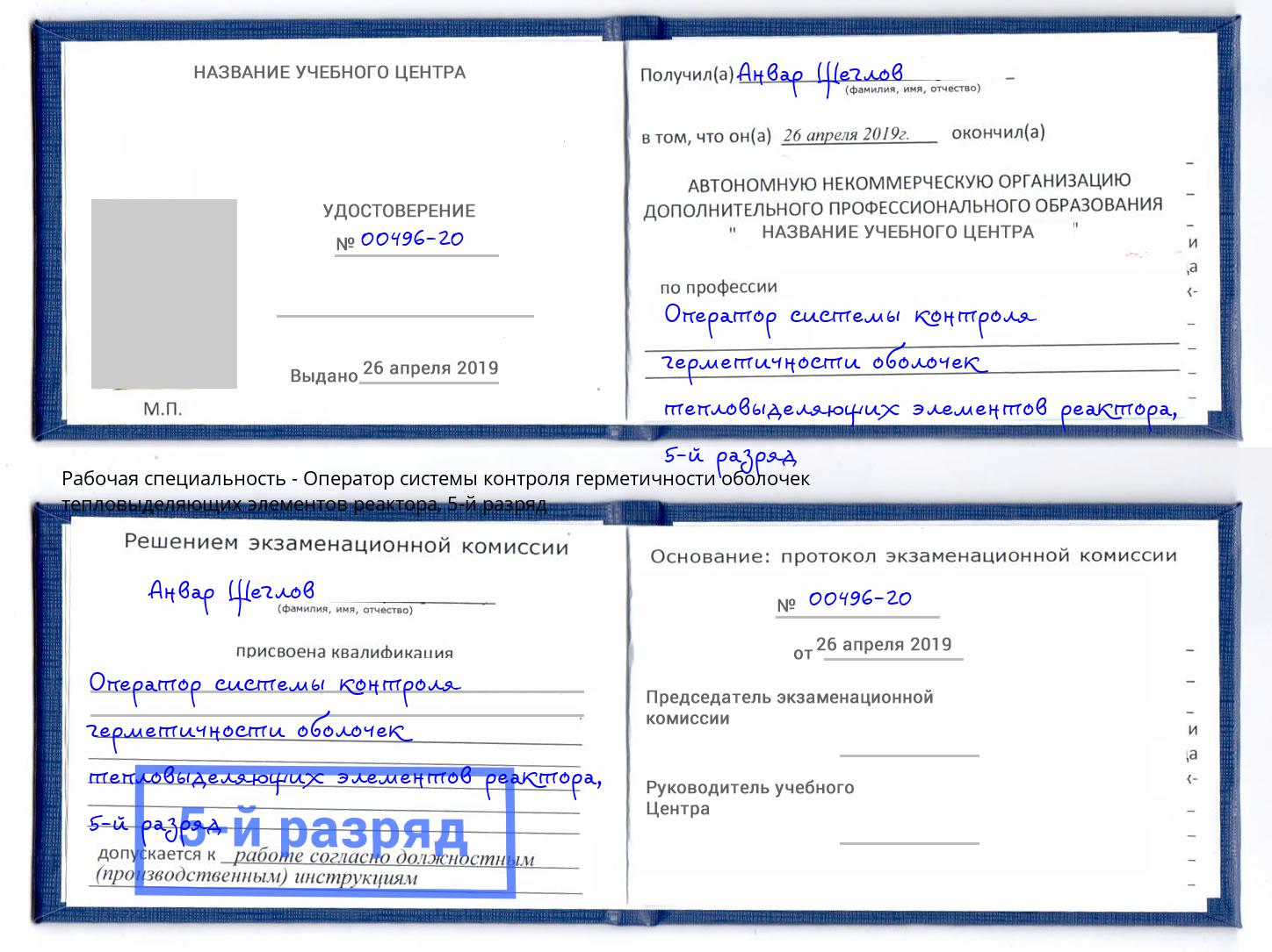 корочка 5-й разряд Оператор системы контроля герметичности оболочек тепловыделяющих элементов реактора Дзержинск