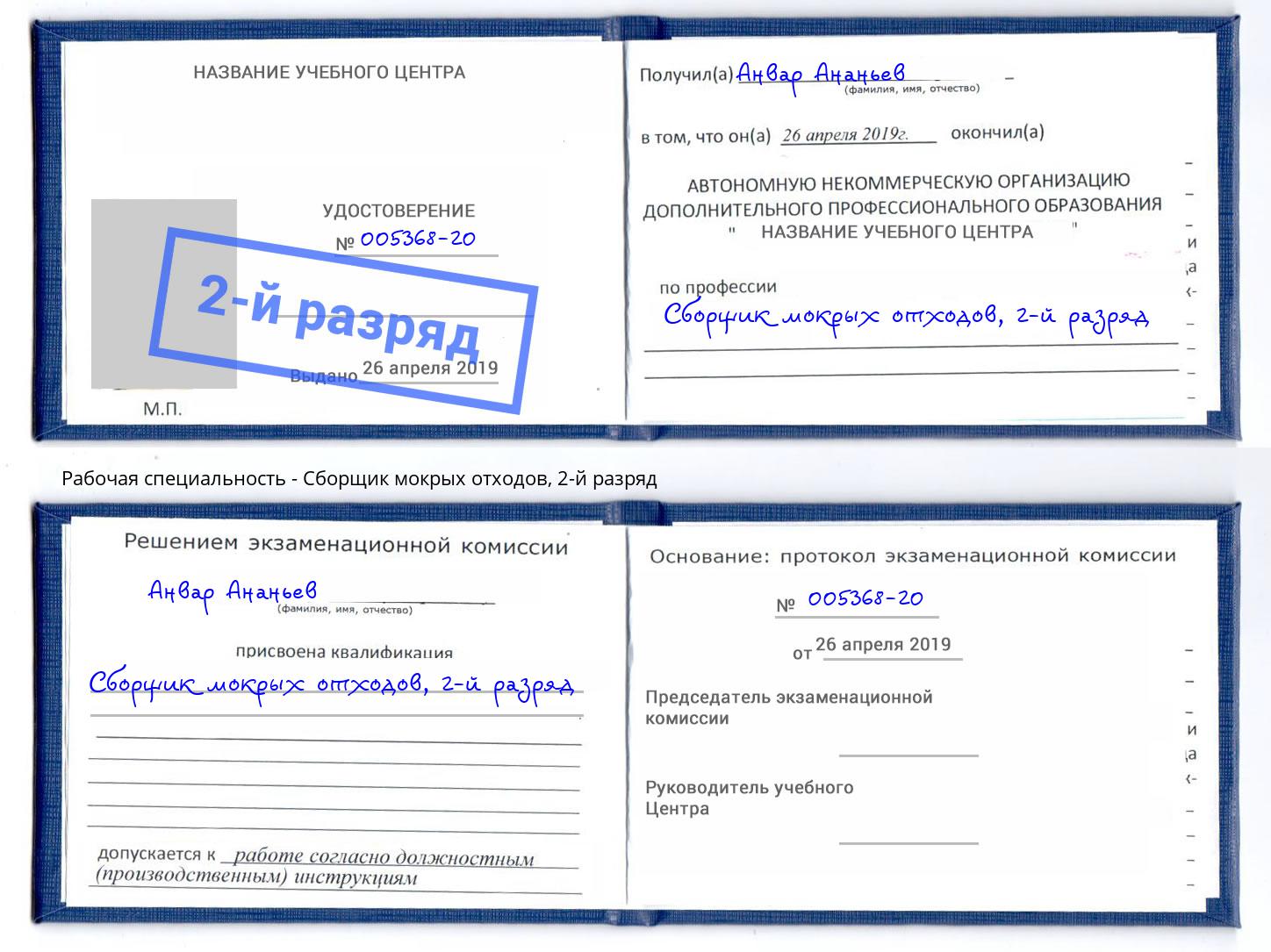 корочка 2-й разряд Сборщик мокрых отходов Дзержинск