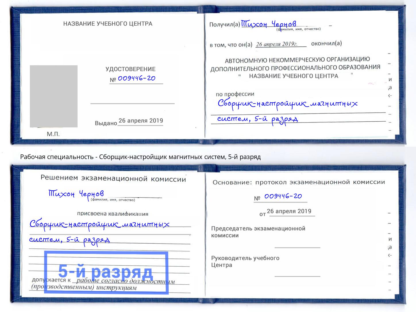 корочка 5-й разряд Сборщик-настройщик магнитных систем Дзержинск