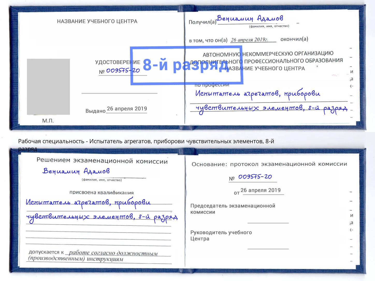 корочка 8-й разряд Испытатель агрегатов, приборови чувствительных элементов Дзержинск